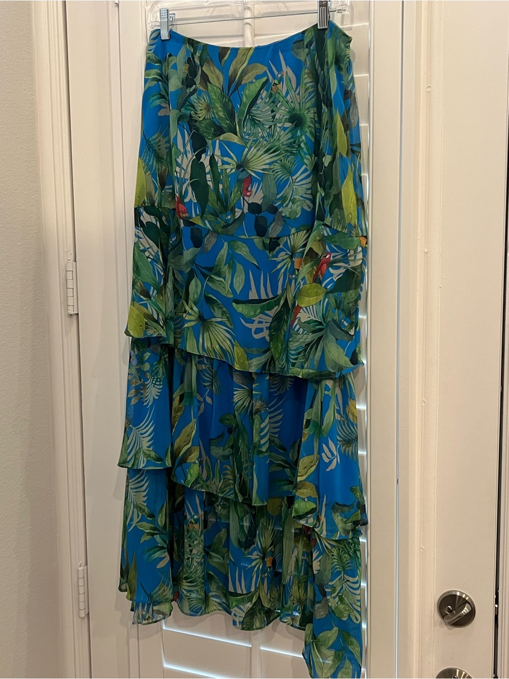 ANTONIO MELANI Blue and Green Tropical High-Low Skirt
